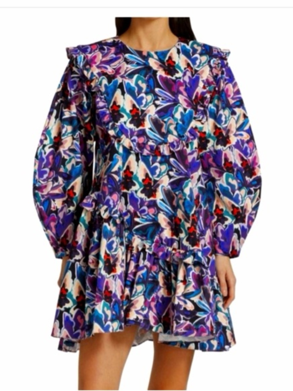 Kika Vargas Floral Print Ruffled Mini Dress XXS